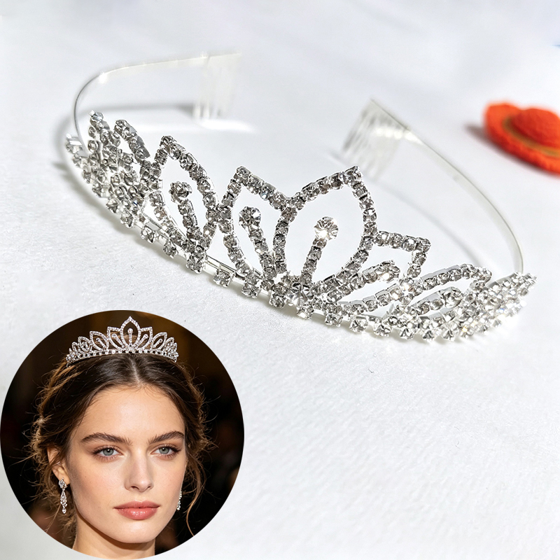 Women'S Wedding Accessories - Srebrna Korona z Błyszczącymi Cyrkoniami, Tiara
