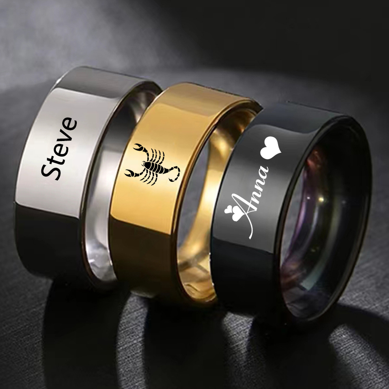 Women Accessories Logo - Modny 8mm gładki spersonalizowany pierścionek ze