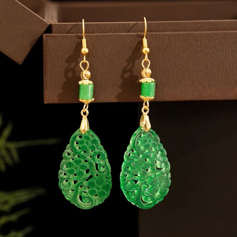Women Accessories For Hand - Kolczyki DIY z naturalnego zielonego jadeitu,