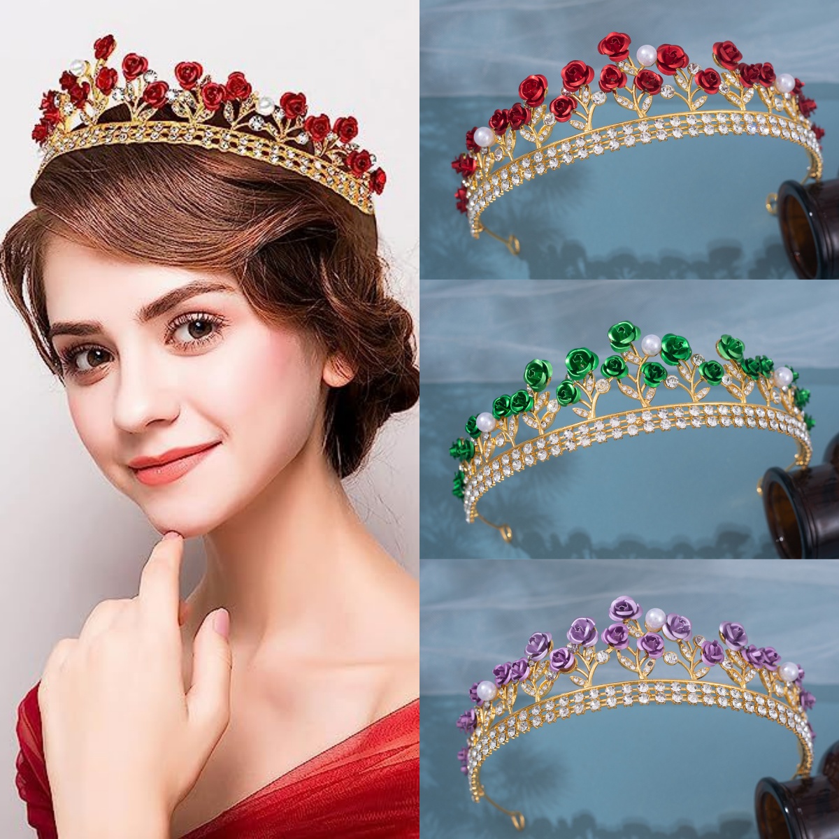 Women'S Wedding Accessories - Barokowa ceramiczna korona ślubna z cyrkoniami,